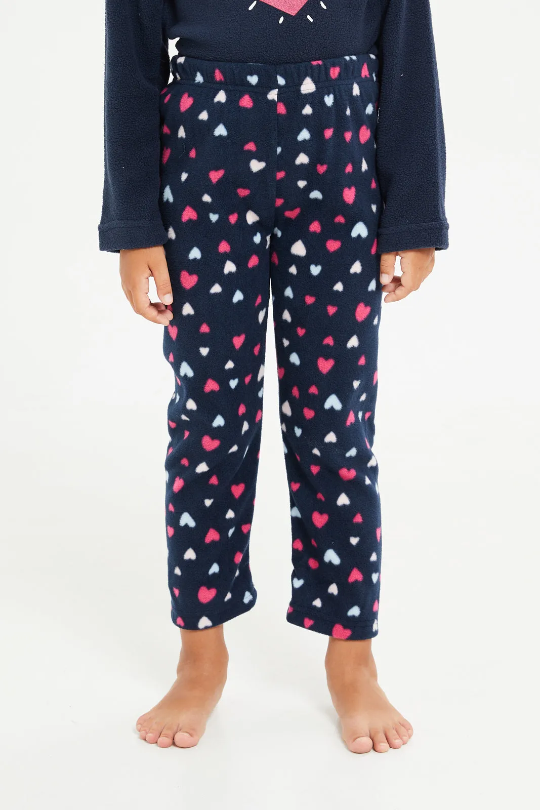 Girls Navy Printed Pyjama Set (2 Piece)