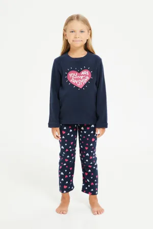 Girls Navy Printed Pyjama Set (2 Piece)