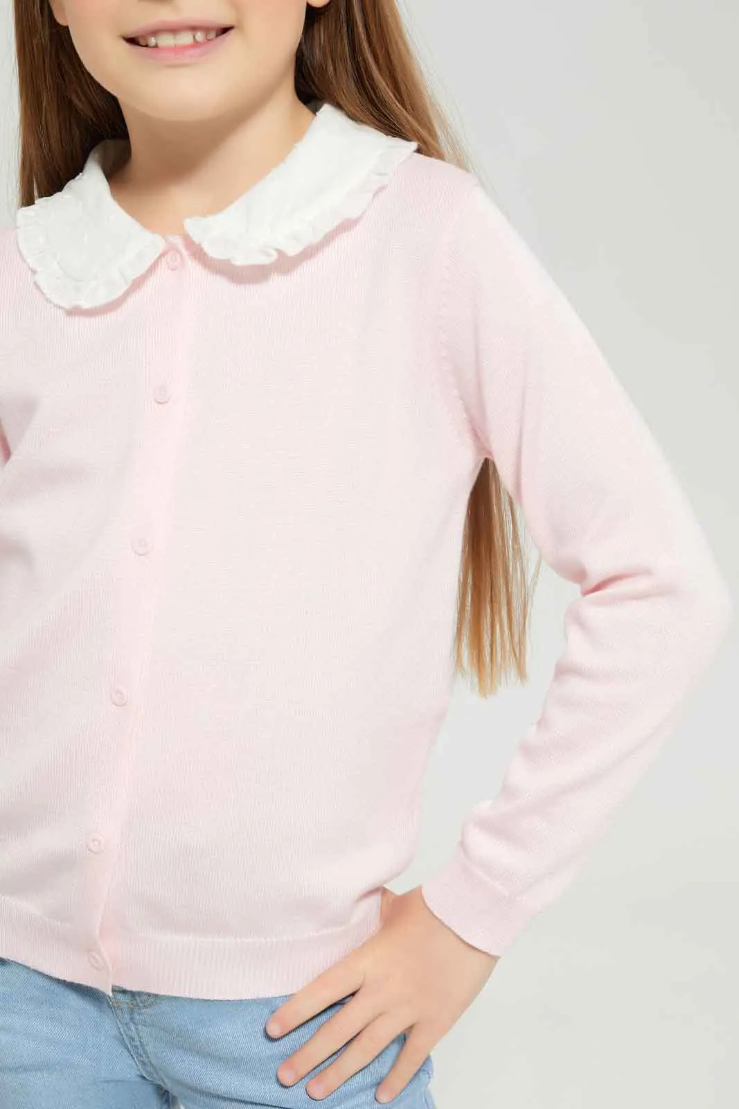 Girls Pink Knitted Cardigan