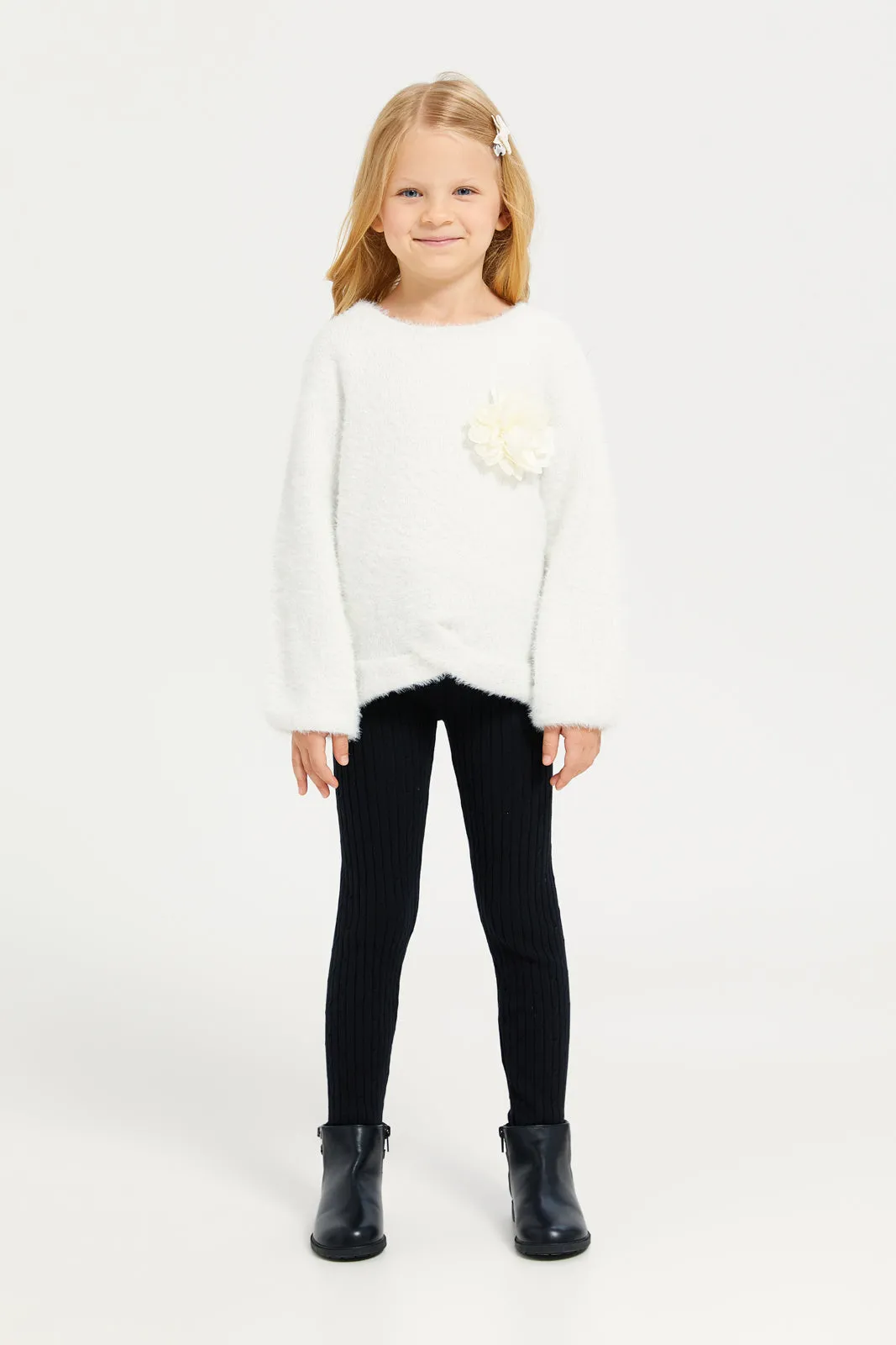 Girls White Knitted Pullover