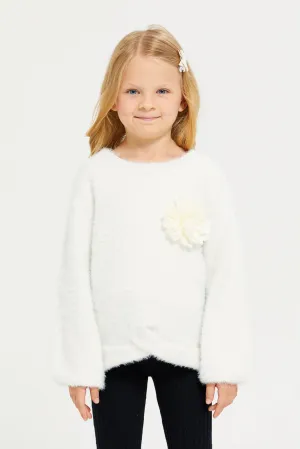 Girls White Knitted Pullover