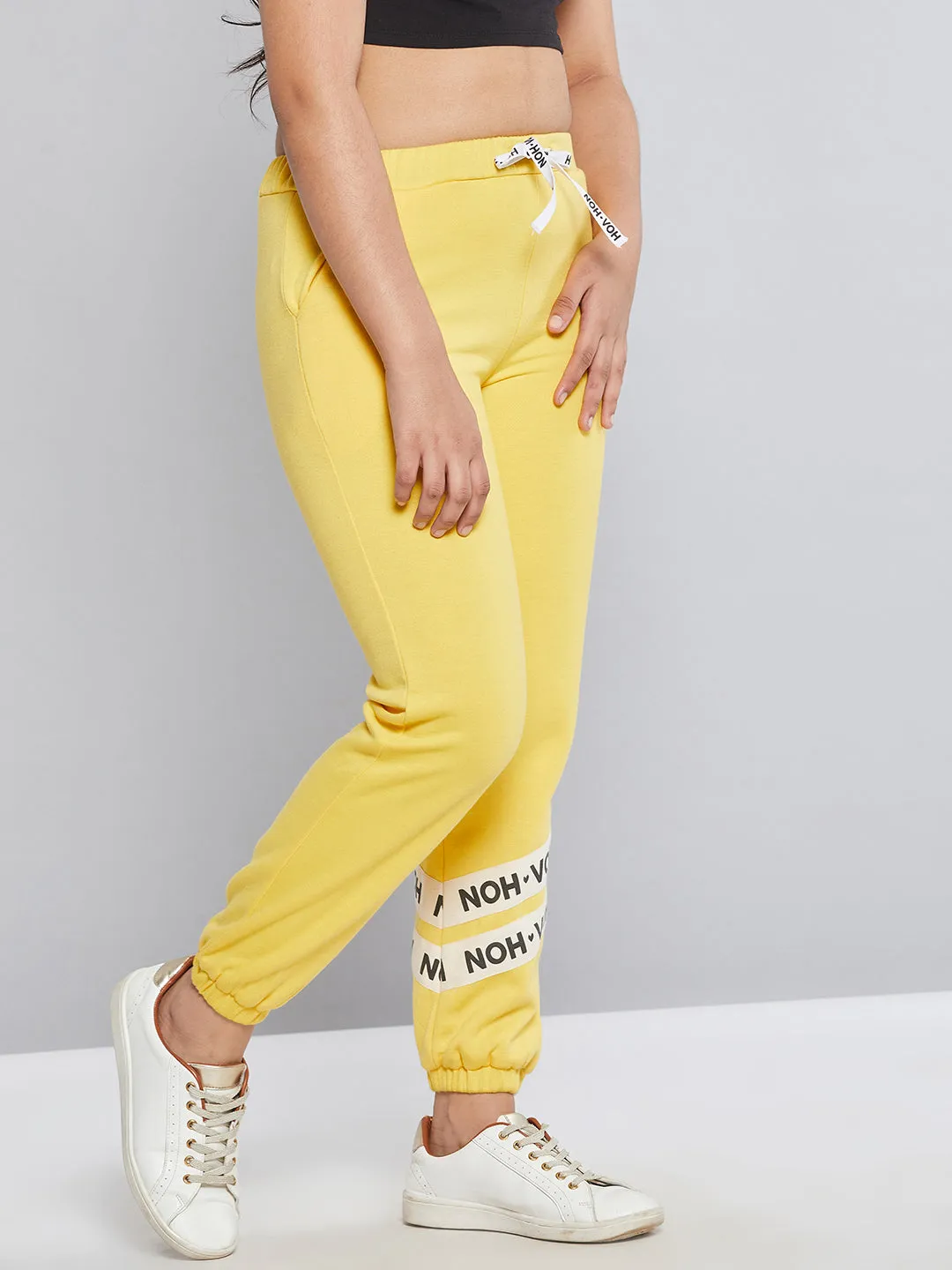 Girls Yellow Fleece Brand Tape Joggers