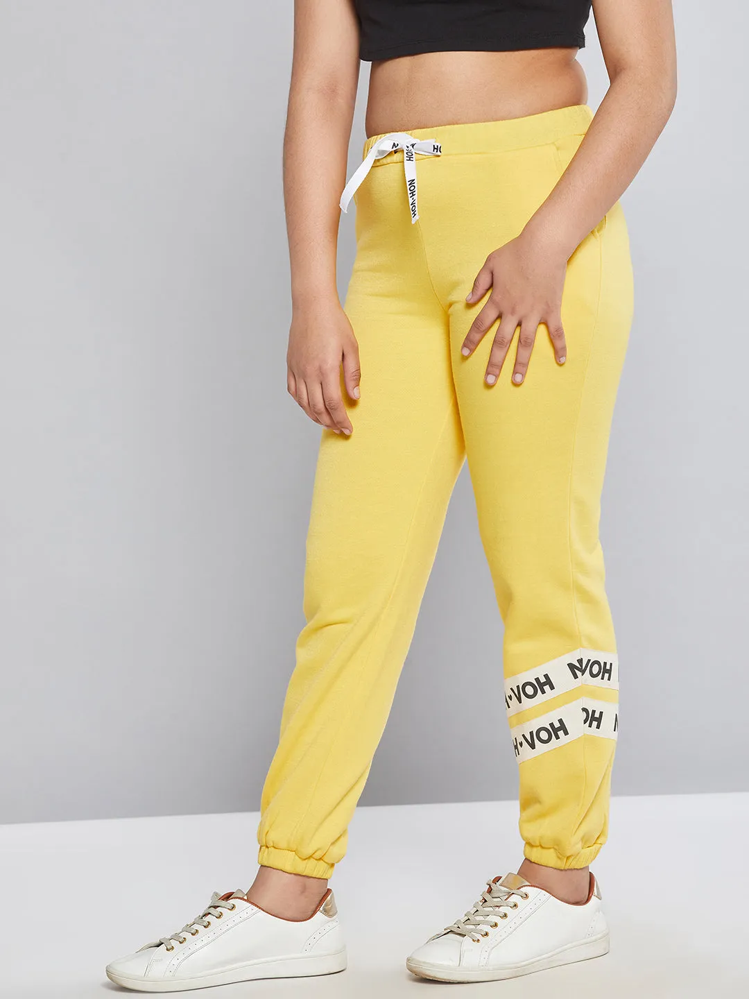 Girls Yellow Fleece Brand Tape Joggers