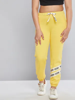 Girls Yellow Fleece Brand Tape Joggers