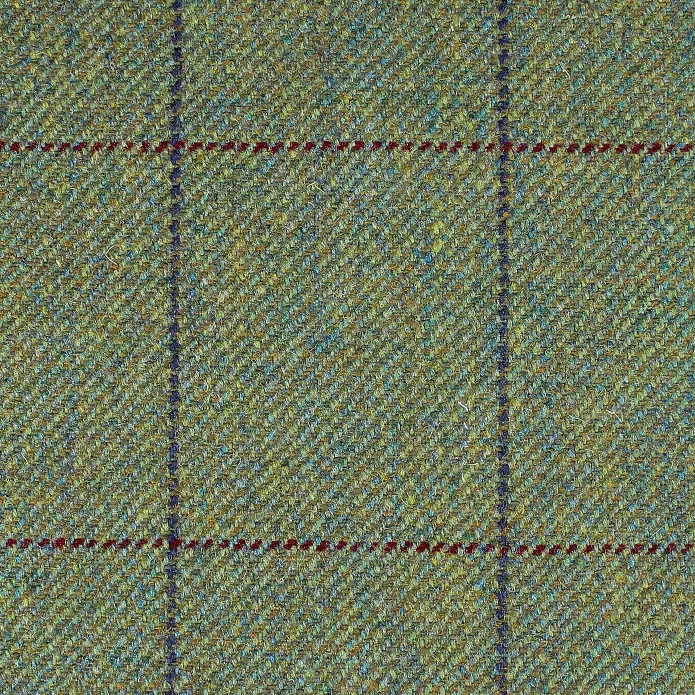 Green with Wine and Navy Blue Window Pane Check All Wool British Tweed