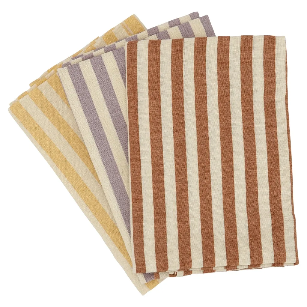 HAPS Nordic - Ensemble de 3 Grands Chiffons en Mousseline - Warm Stripe||HAPS Nordic - Pack of 3 Muslin Cloths - Warm Stripes