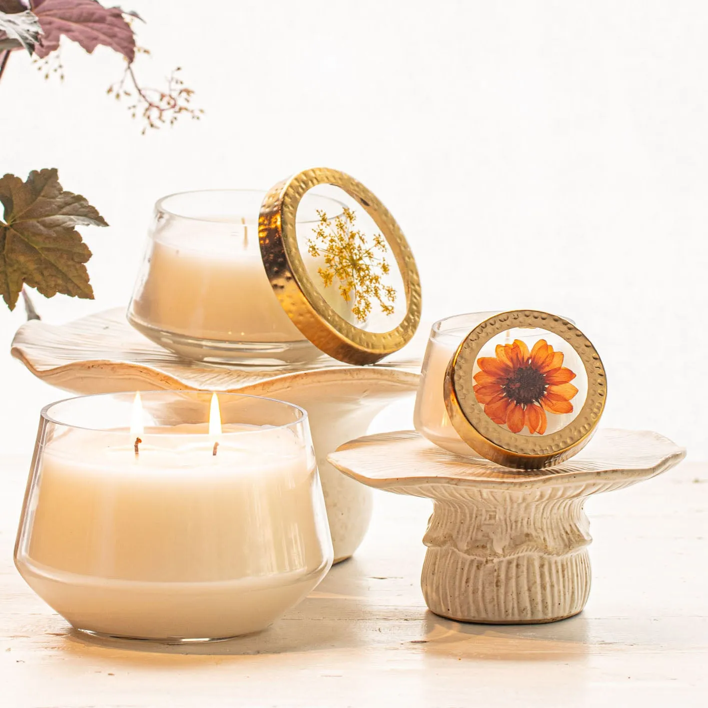 Harvest Pumpkin Large Pressed Floral Candle