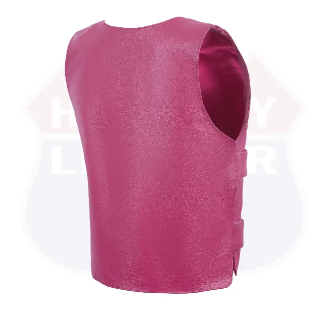 HL14945HOTPINK Women bullet proof style leather vest- for biker club