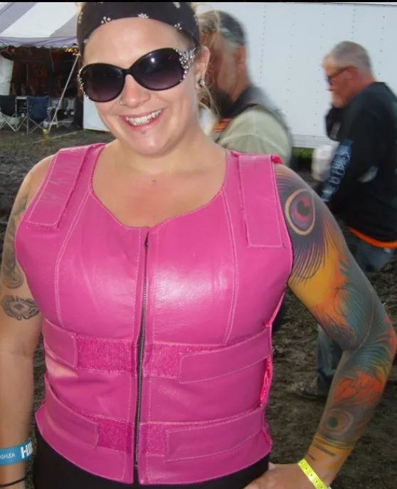 HL14945HOTPINK Women bullet proof style leather vest- for biker club