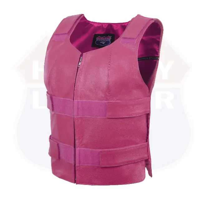 HL14945HOTPINK Women bullet proof style leather vest- for biker club