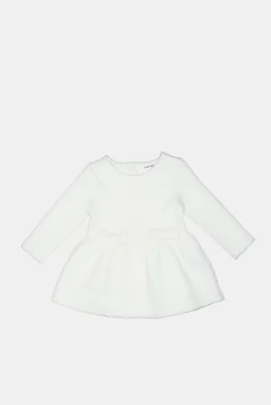 Infant Girls Ivory Jacquard Dress With Front Bow