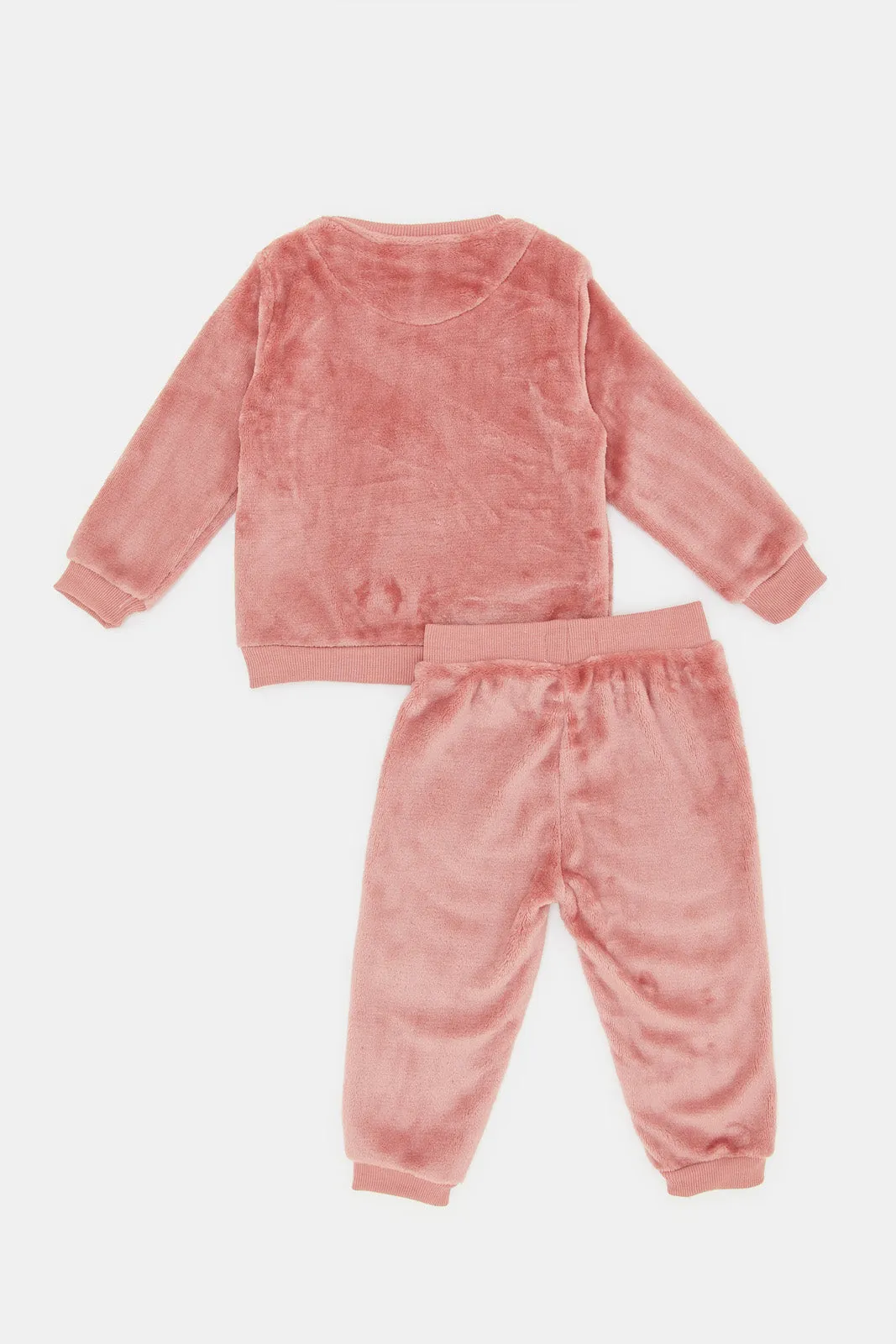 Infant Girls Pink Fleece Embellished Jog Suit (2 Piece)