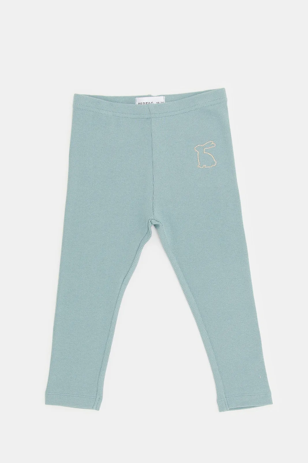 Infant Girls Teal Plain  Rib Leggings