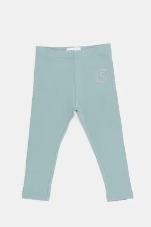 Infant Girls Teal Plain  Rib Leggings