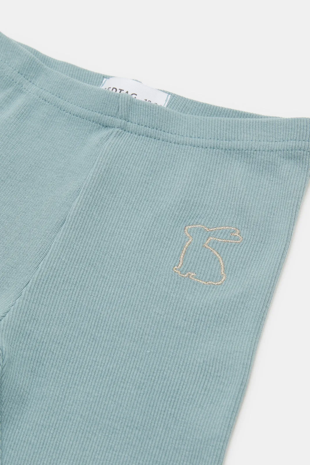 Infant Girls Teal Plain  Rib Leggings