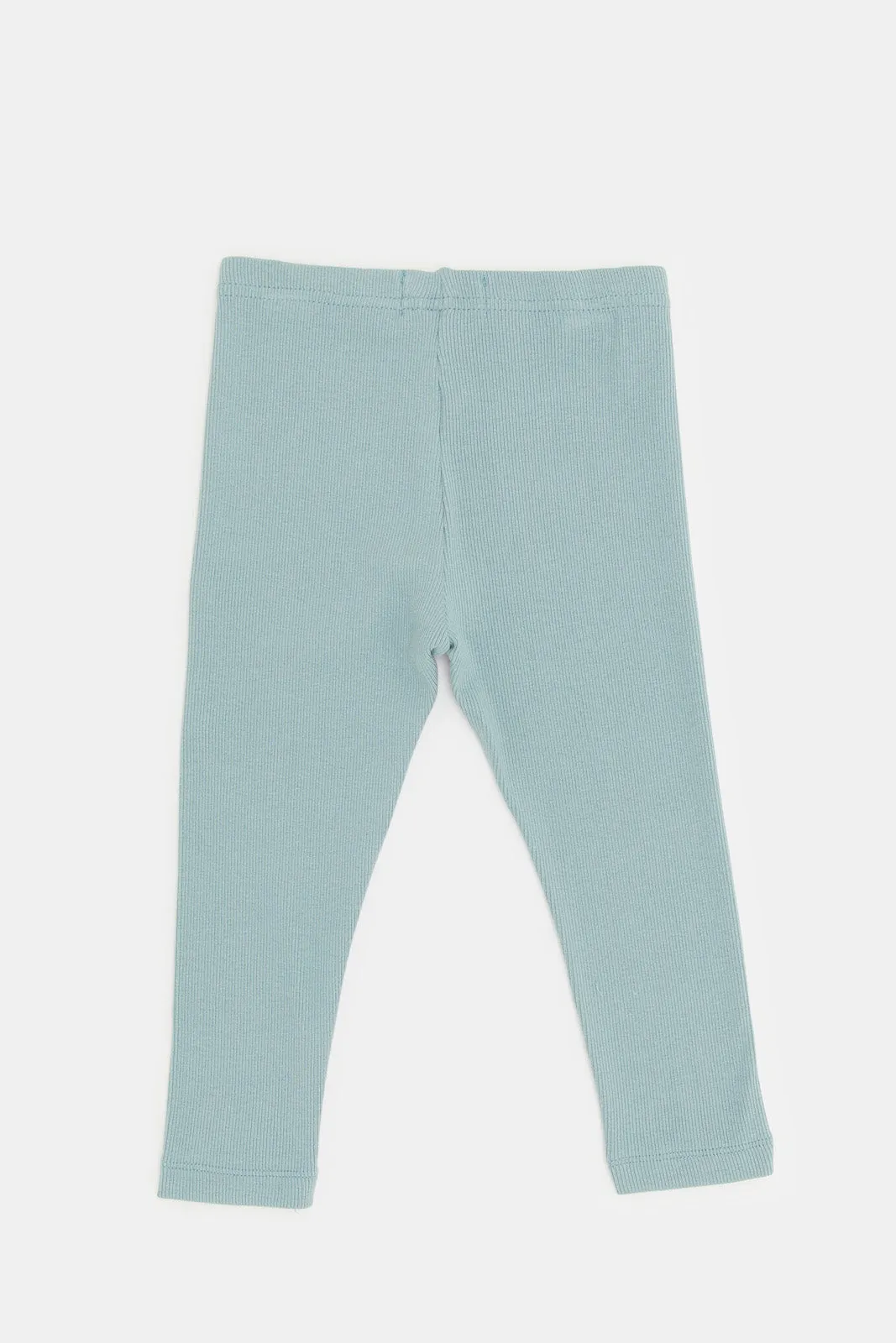 Infant Girls Teal Plain  Rib Leggings