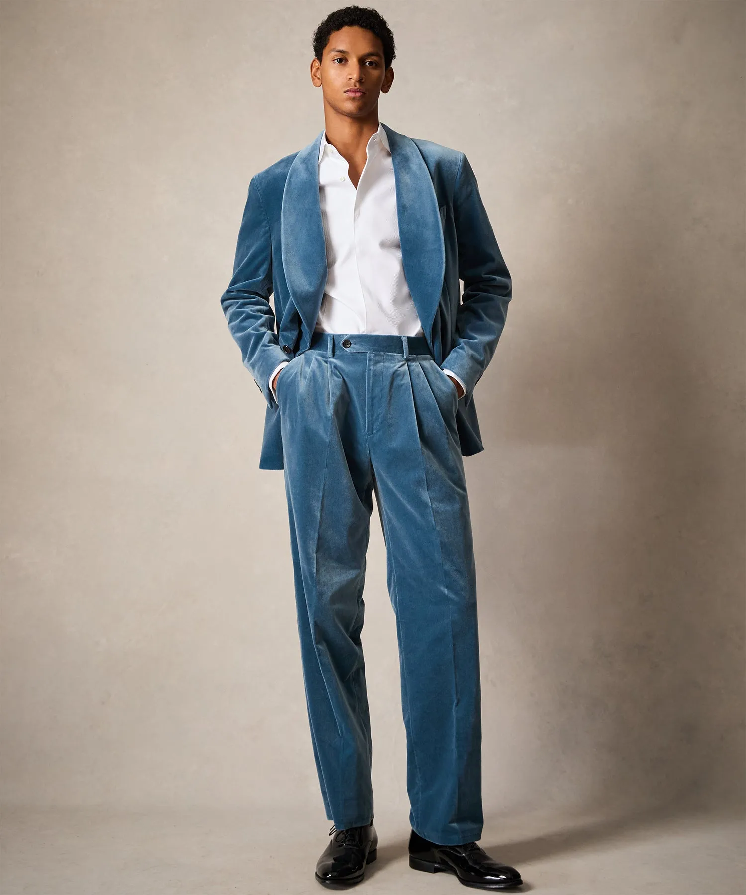 Italian Relaxed Velvet Tuxedo Trouser in Turquoise