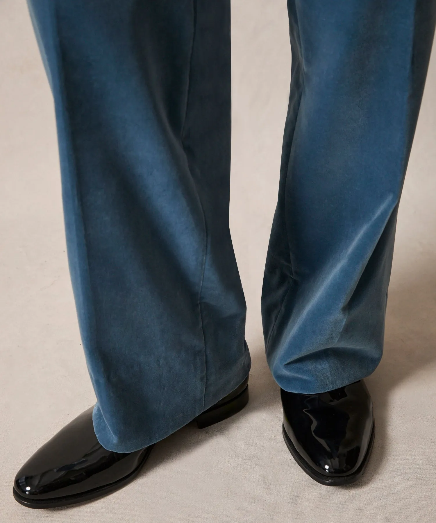 Italian Relaxed Velvet Tuxedo Trouser in Turquoise