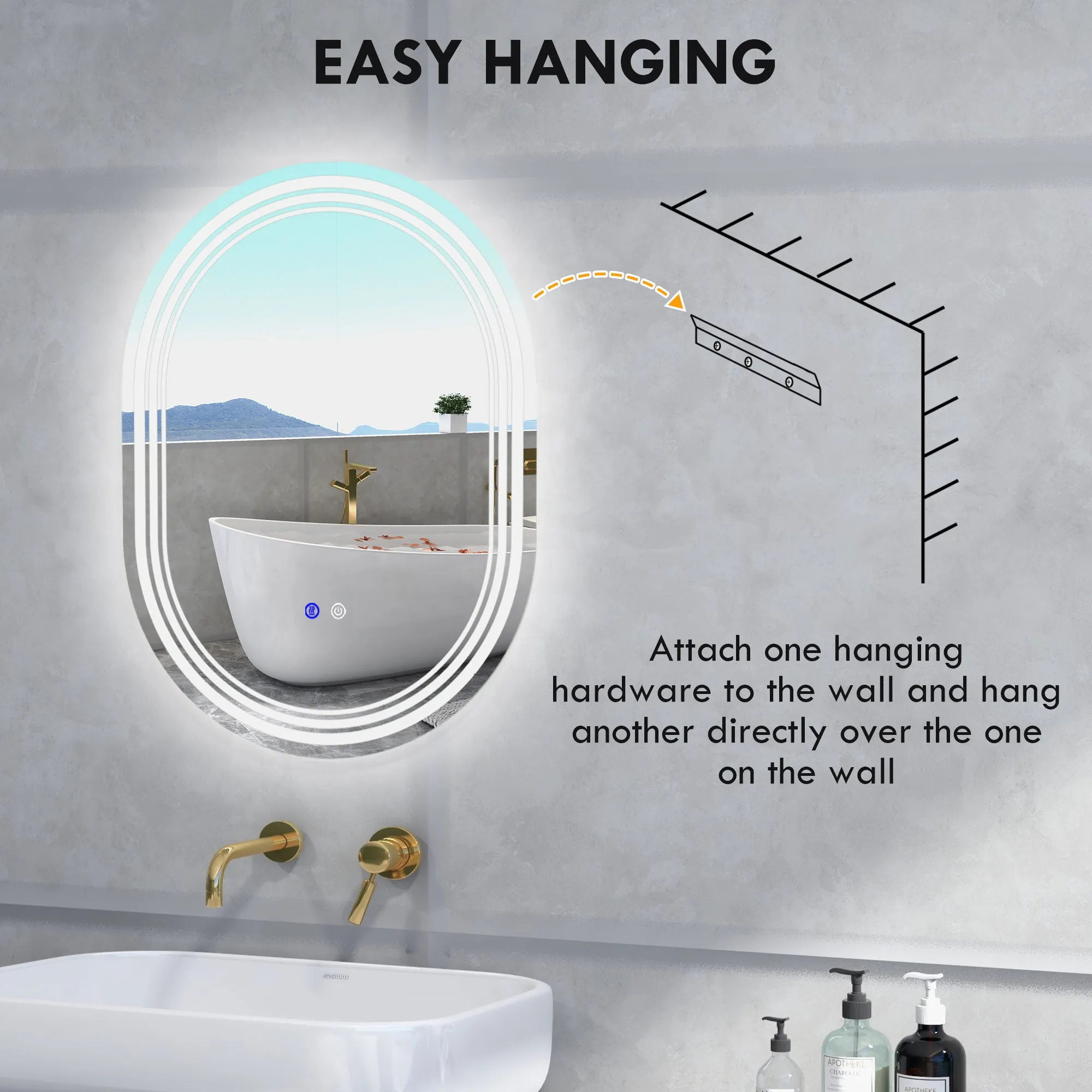 kleankin 800 x 600mm Bathroom Mirror with LED Lights Makeup Mirror with Anti-fog Touch, Switch, Vertical or Horizontal