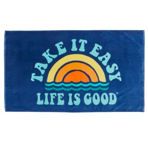 Life Is Good Rainbow Waves Take It Easy Beach Towel