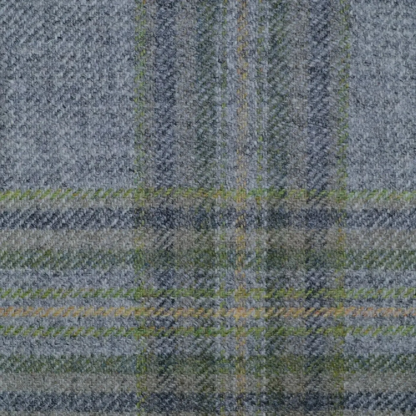 Light Grey with Green & Dark Grey Multi Check Tweed