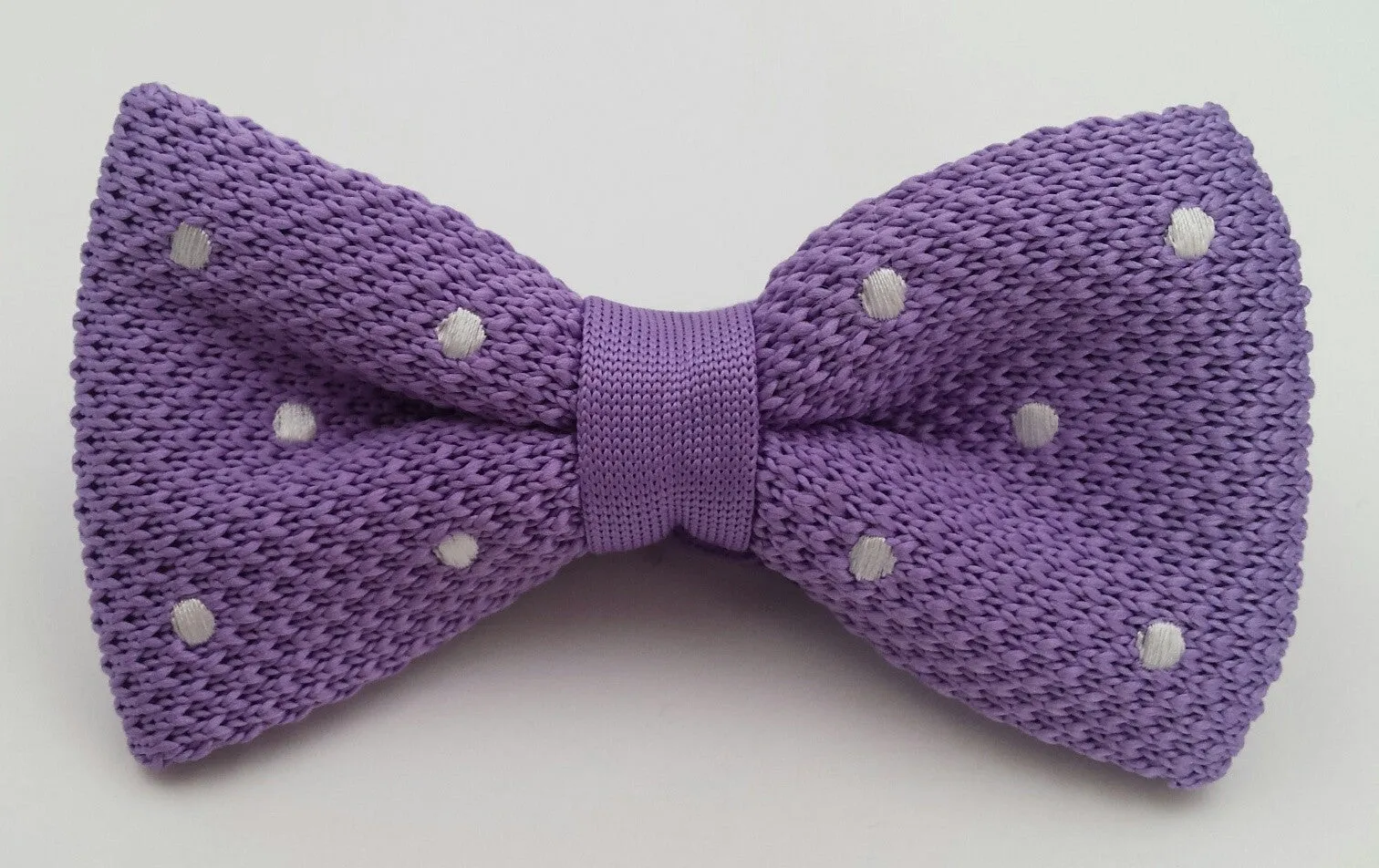 Lilac and White Polka Dot Knitted Bow Tie