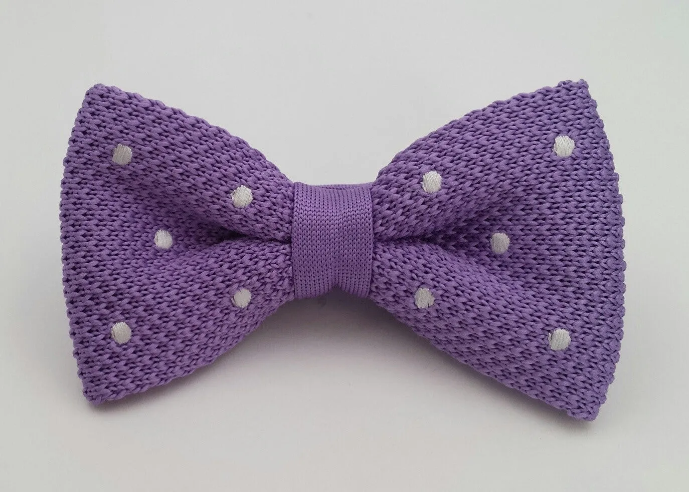 Lilac and White Polka Dot Knitted Bow Tie