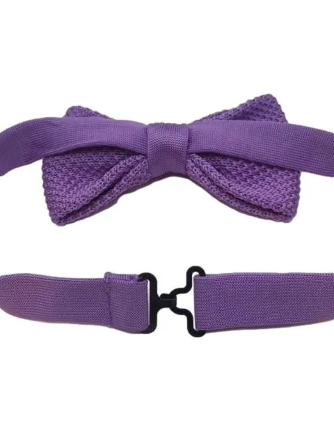 Lilac and White Polka Dot Knitted Bow Tie