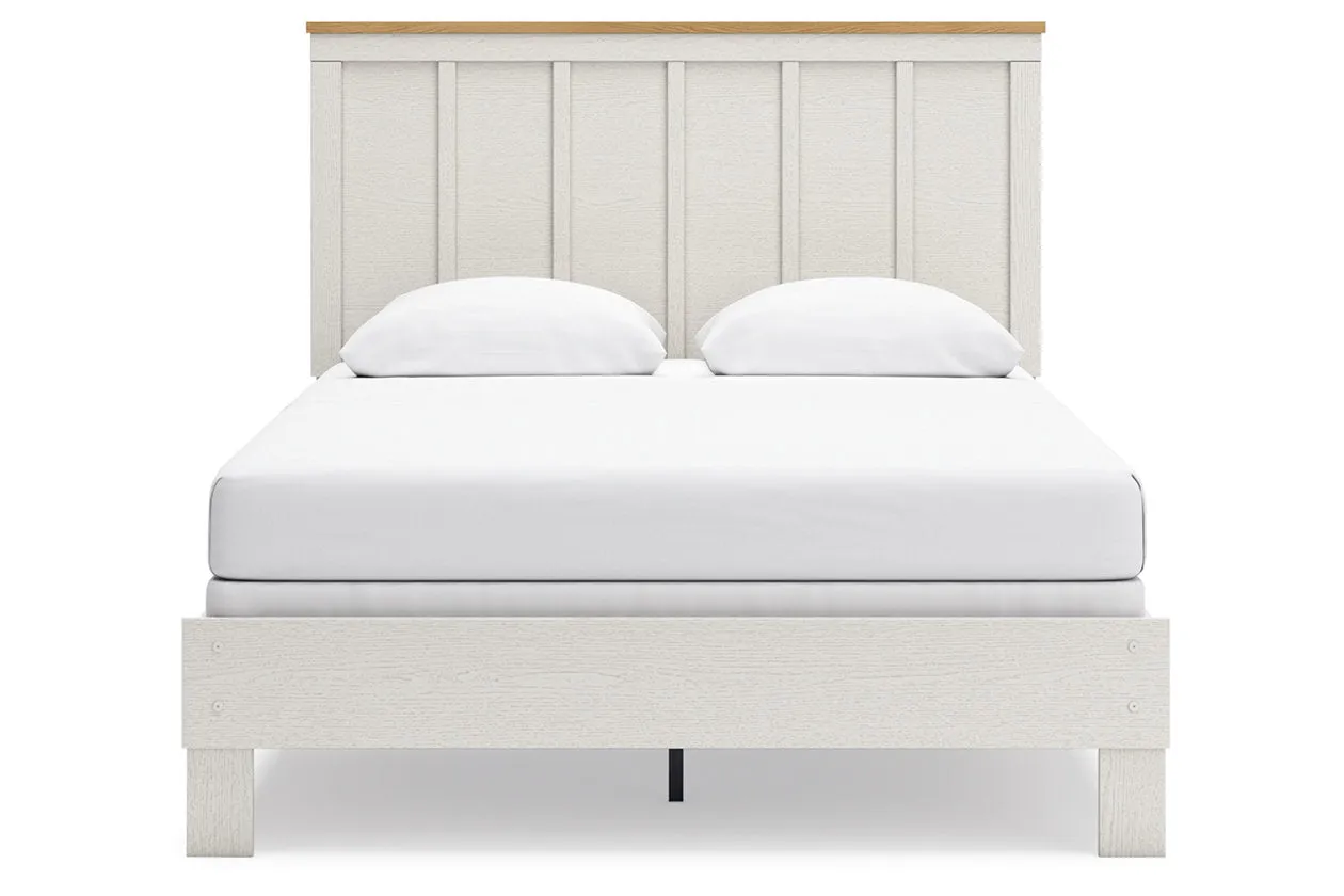 Linnocreek White/Warm Brown Queen Panel Bed