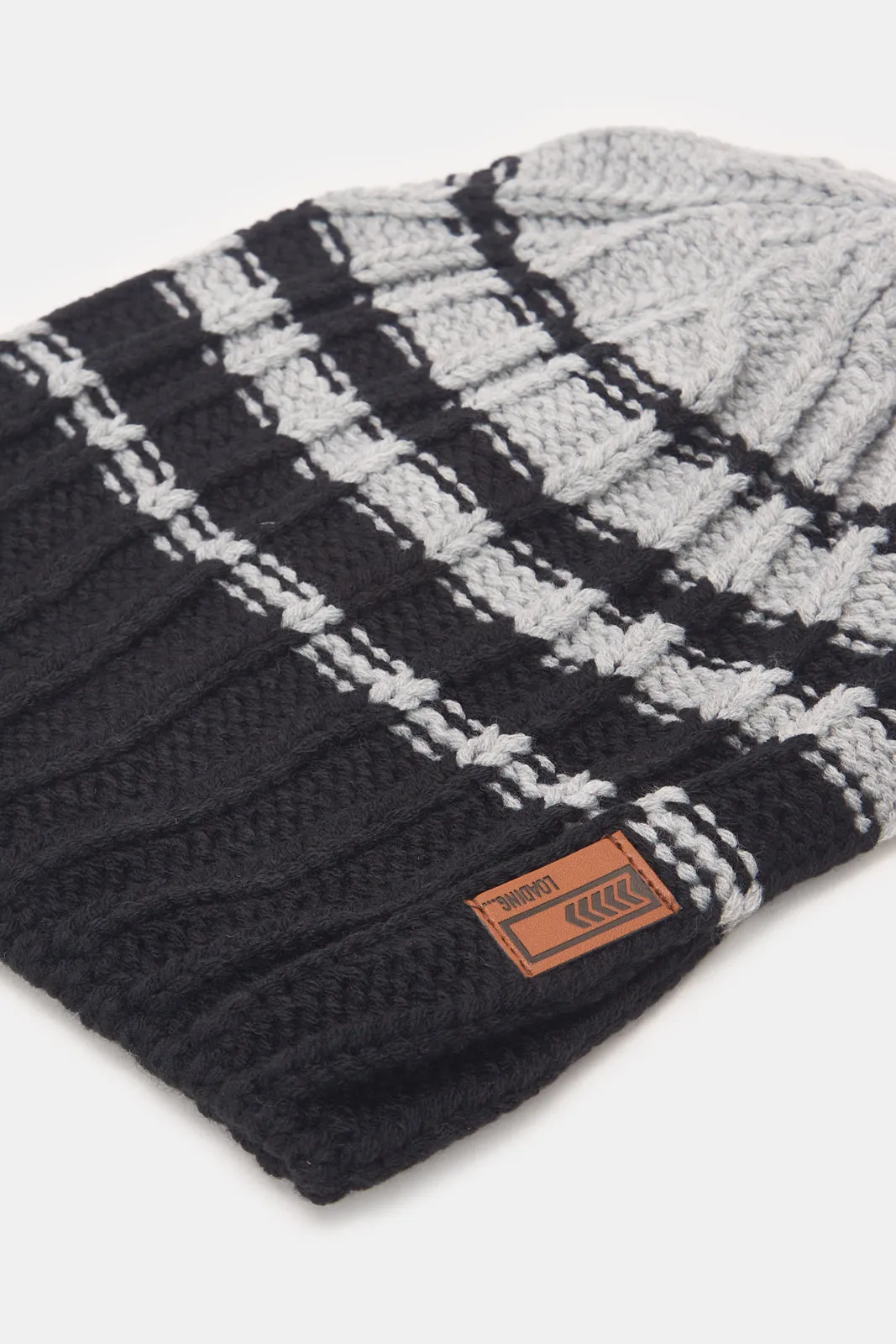 Men Black And Grey Knitted Cap