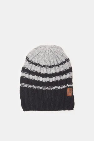 Men Black And Grey Knitted Cap