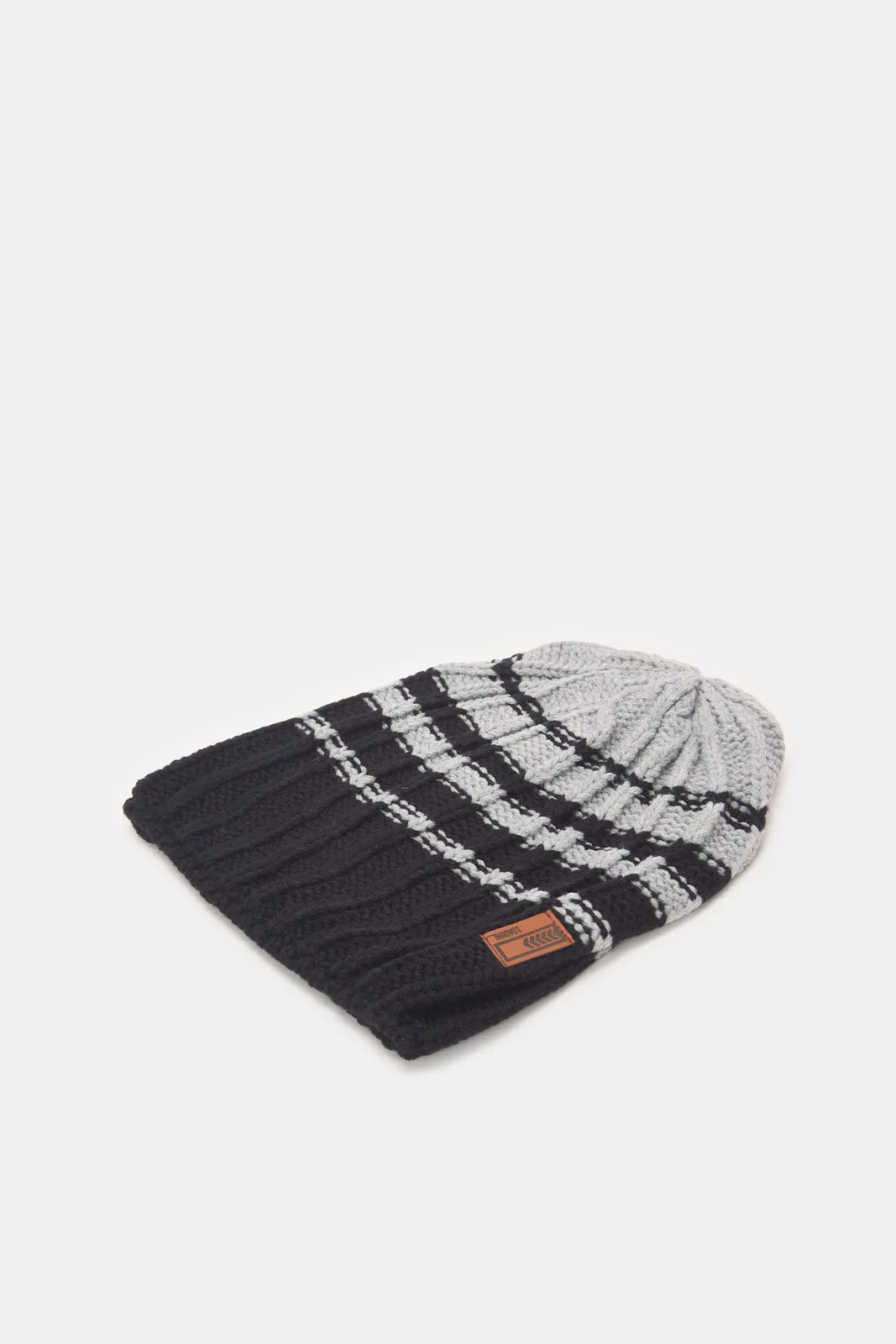 Men Black And Grey Knitted Cap