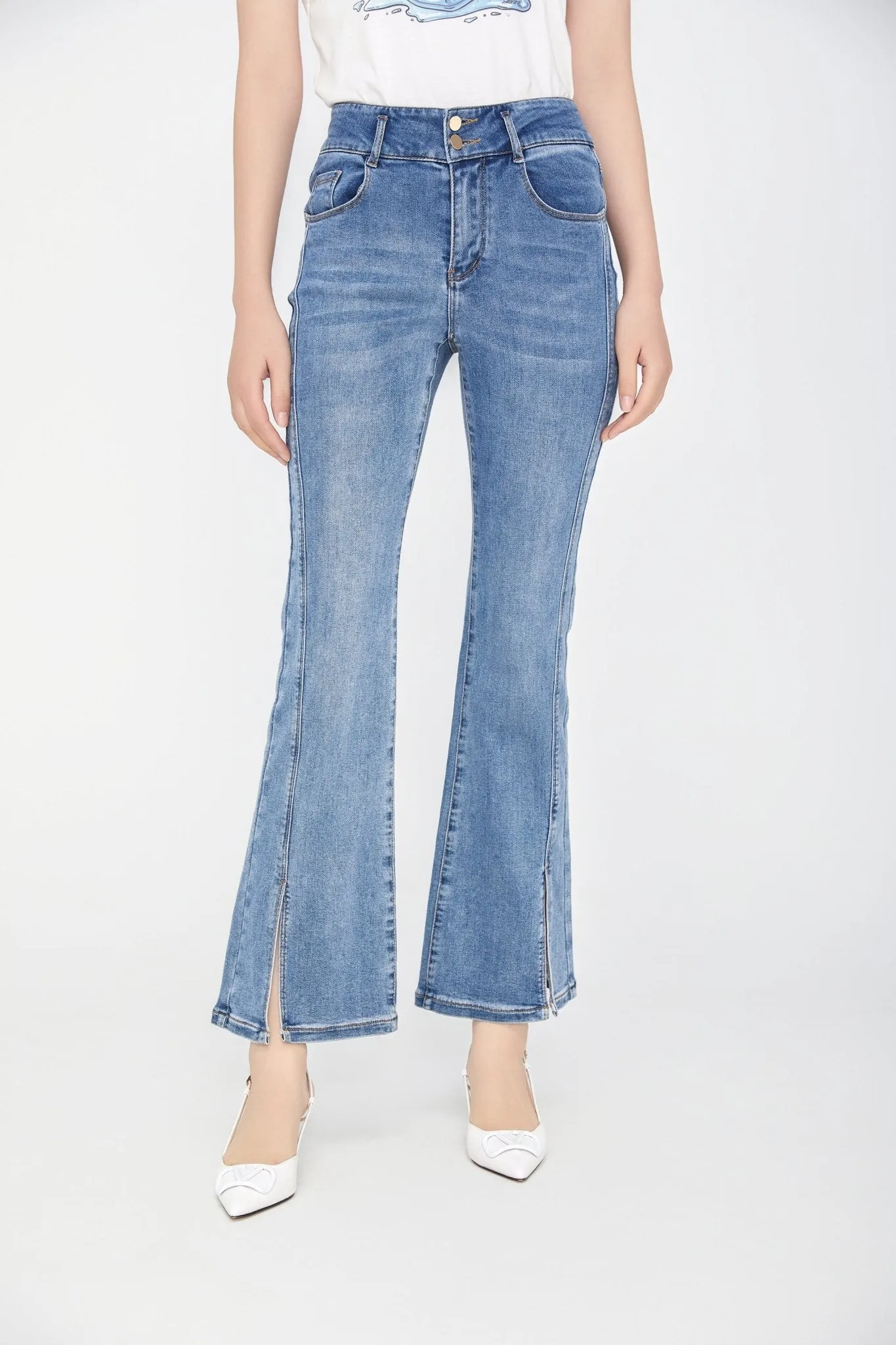 Midnight Blue Bootcut  Split Hem Jeans