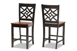 Noah 2pcs Two-Tone Dark Brown Walnut Brown Finished Wood Counter Stool