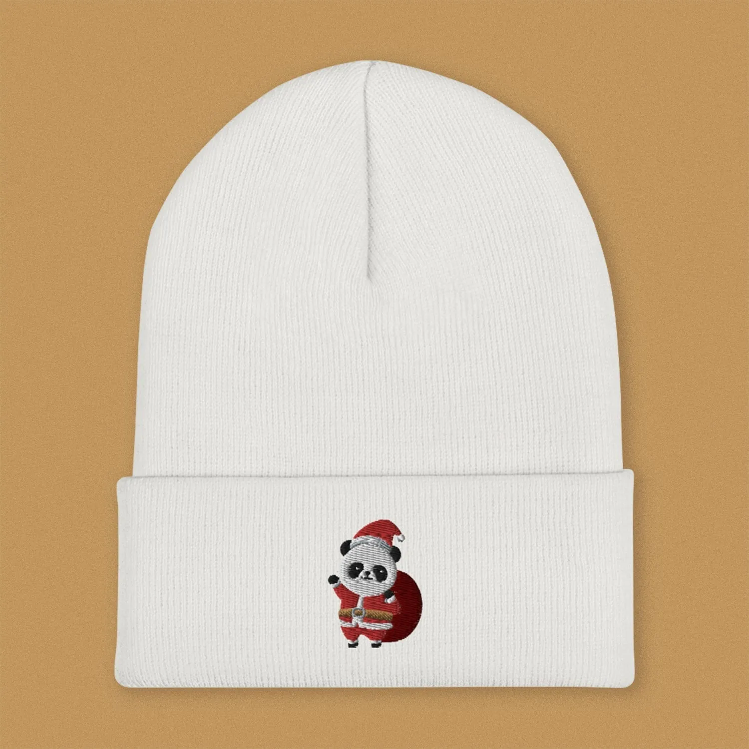 Panda Santa Embroidered Beanie