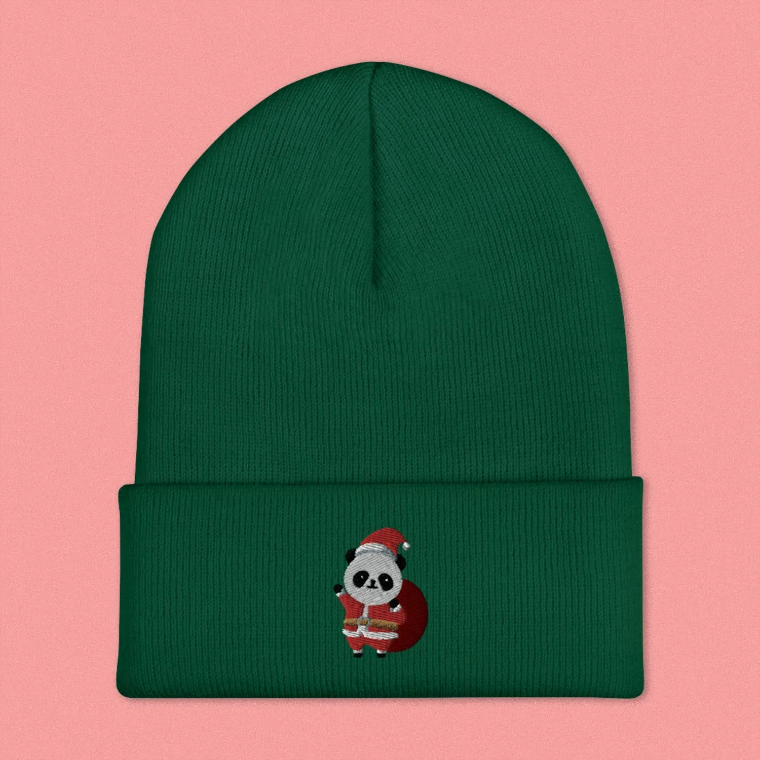 Panda Santa Embroidered Beanie