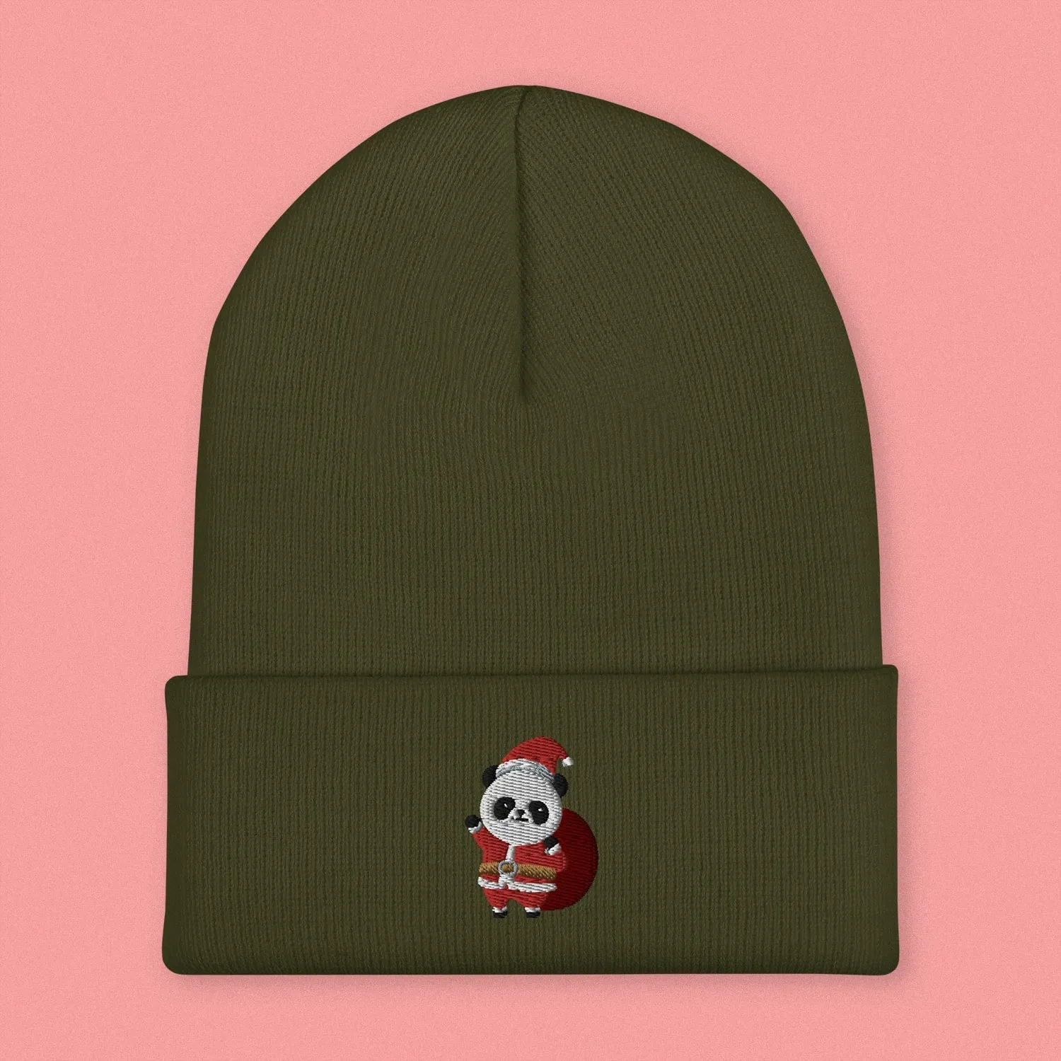 Panda Santa Embroidered Beanie