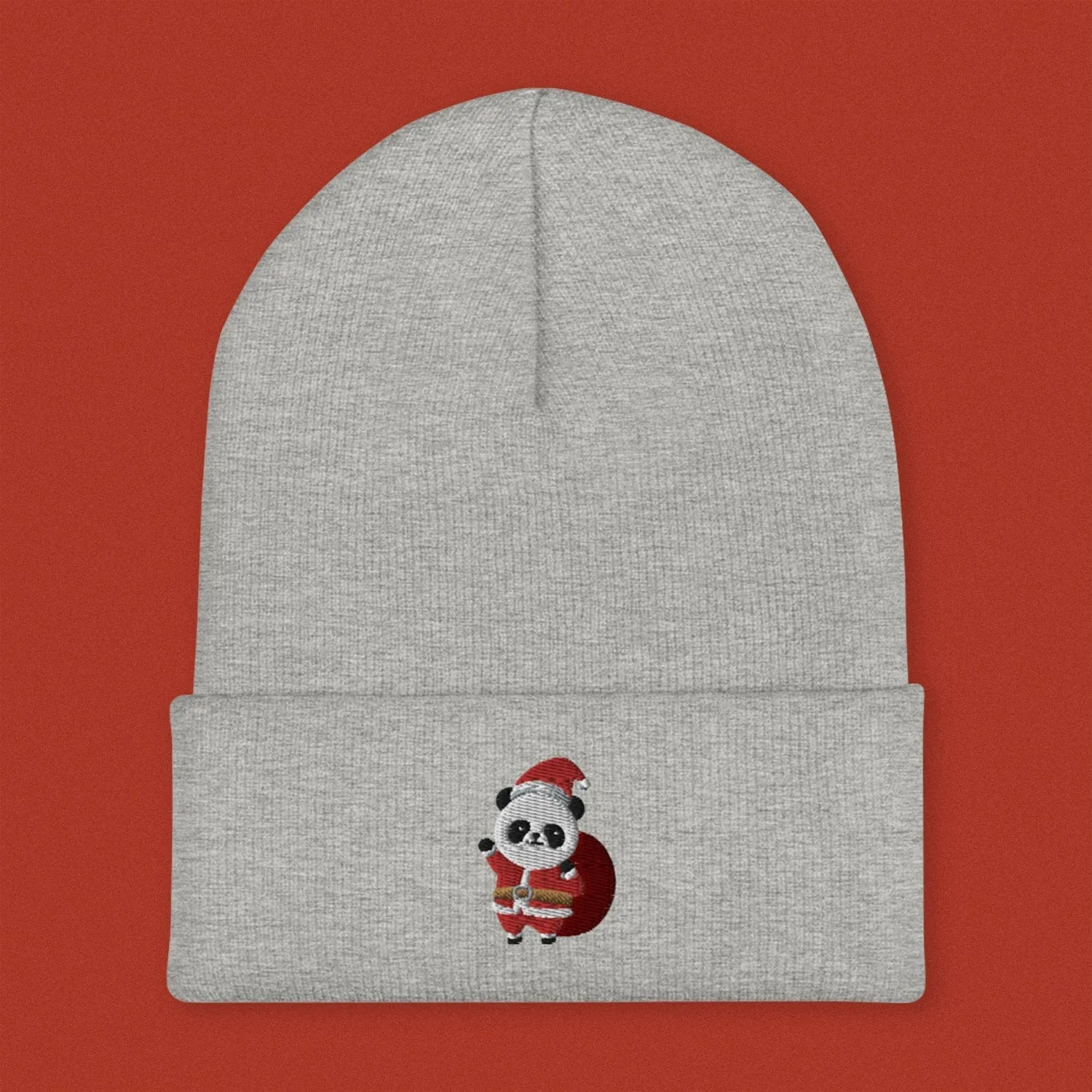 Panda Santa Embroidered Beanie