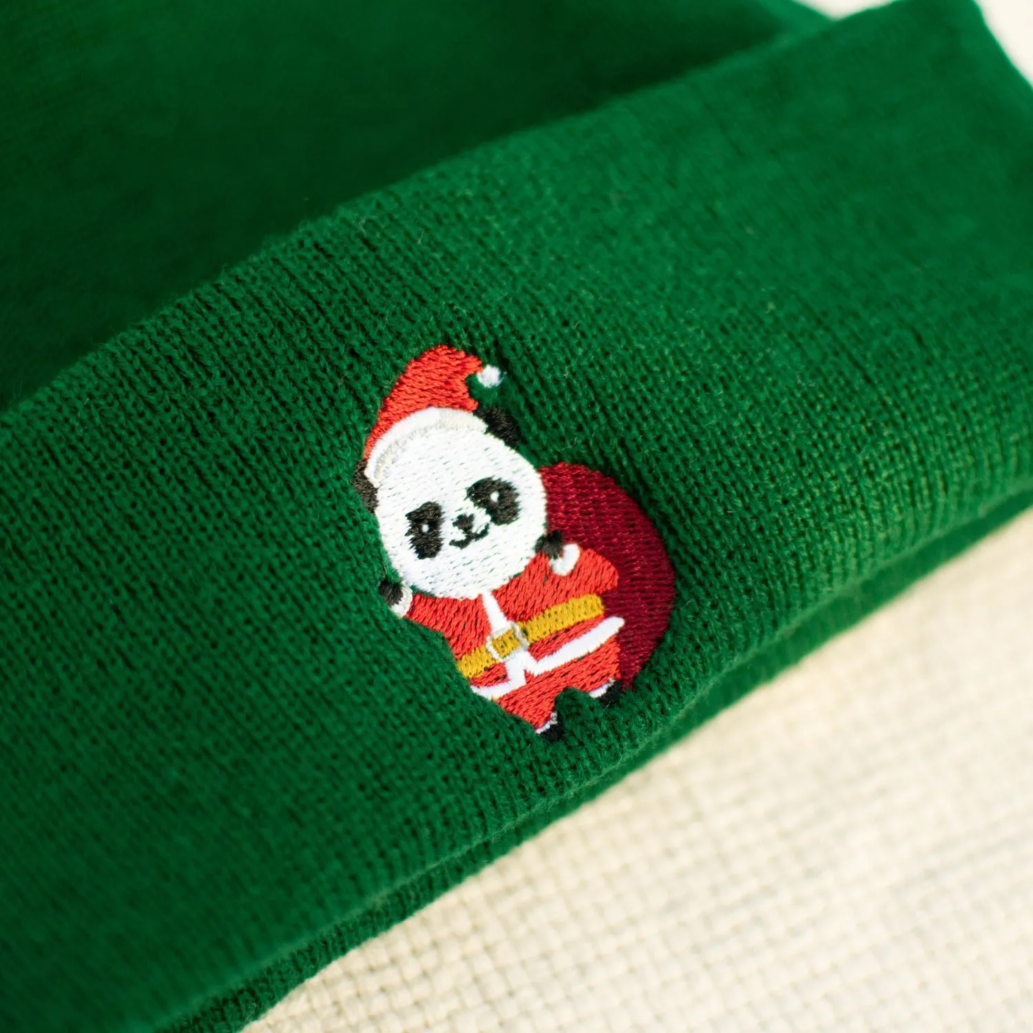 Panda Santa Embroidered Beanie