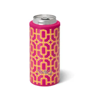 Pink Bamboo Trellis Skinny Can Cooler 12 oz