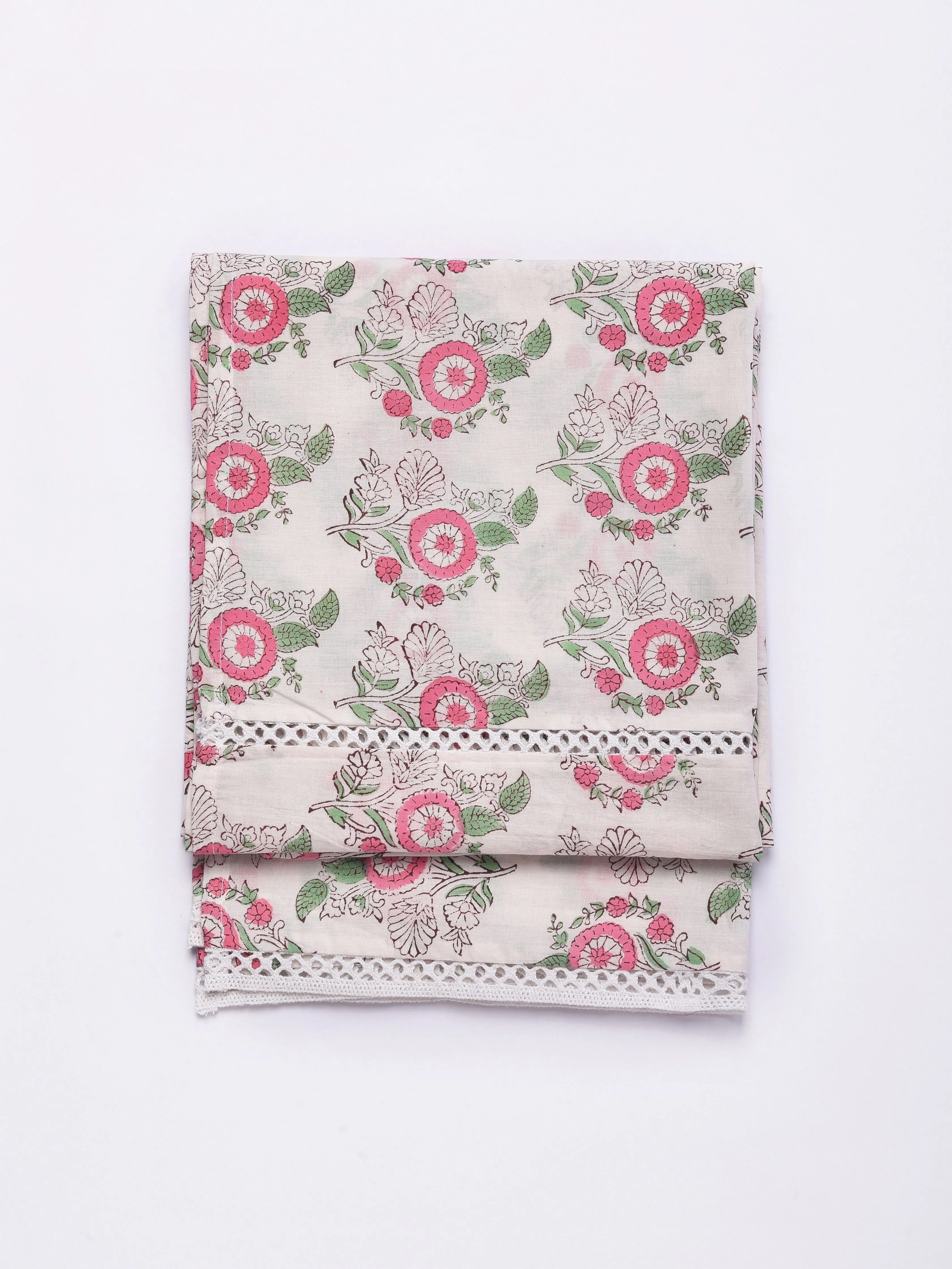 Pink Green Buta On White Print Cotton Stole