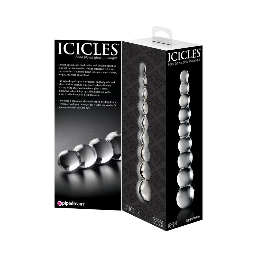 Pipedream Icicles No. 2 Beaded 8.5 in. Glass Dildo Clear