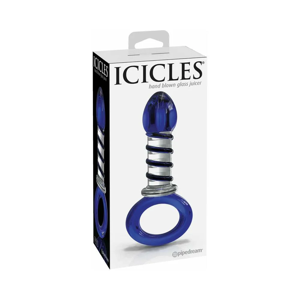 Pipedream Icicles No. 81 Glass Juicer Ribbed Dildo With Handle Blue