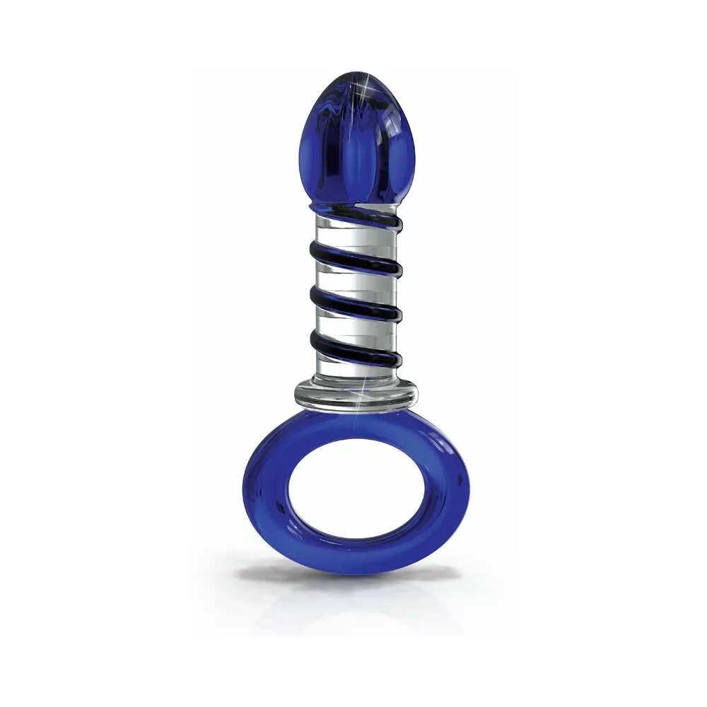 Pipedream Icicles No. 81 Glass Juicer Ribbed Dildo With Handle Blue