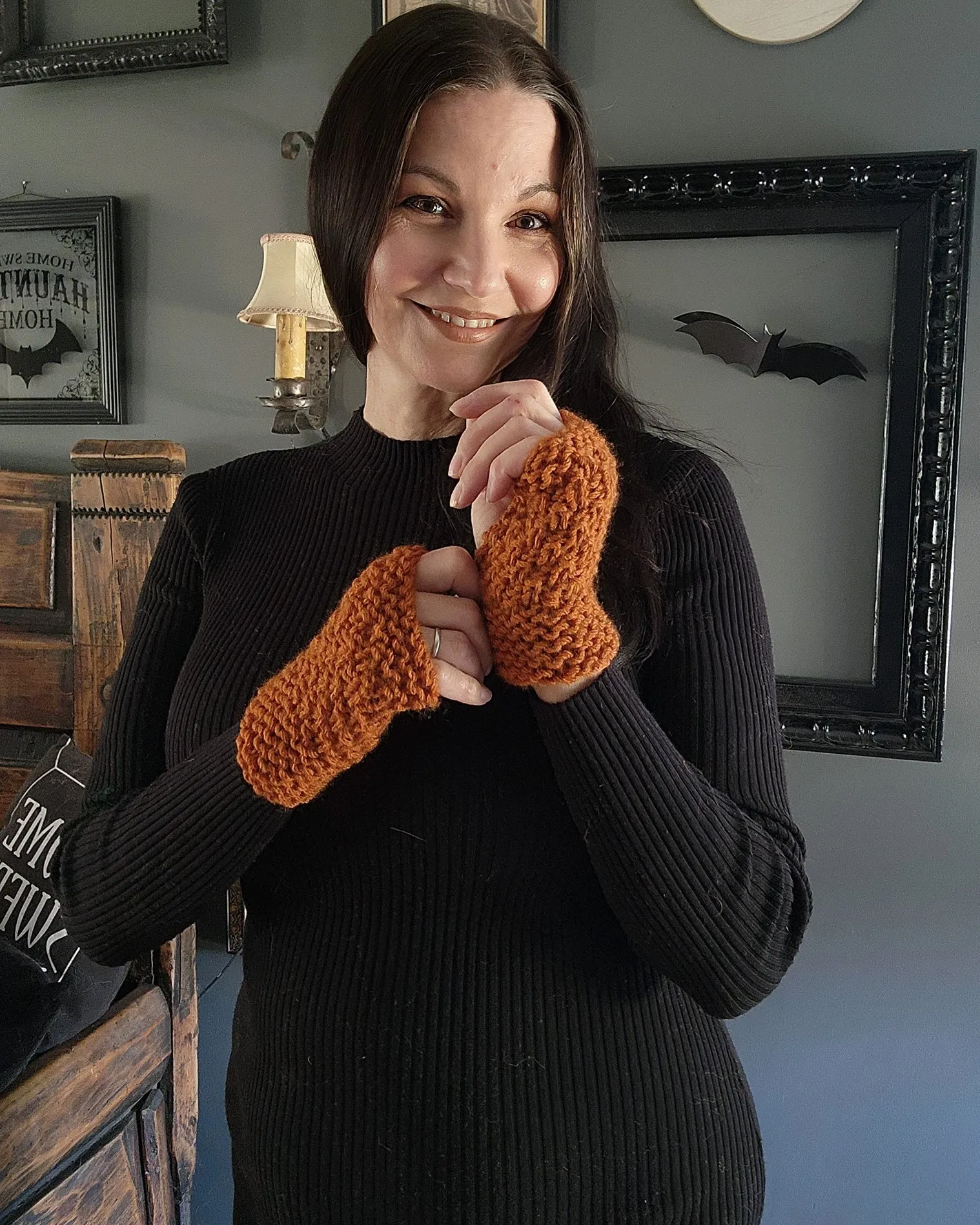 "Pumpkin Seed" Hand Knit Fingerless Gloves