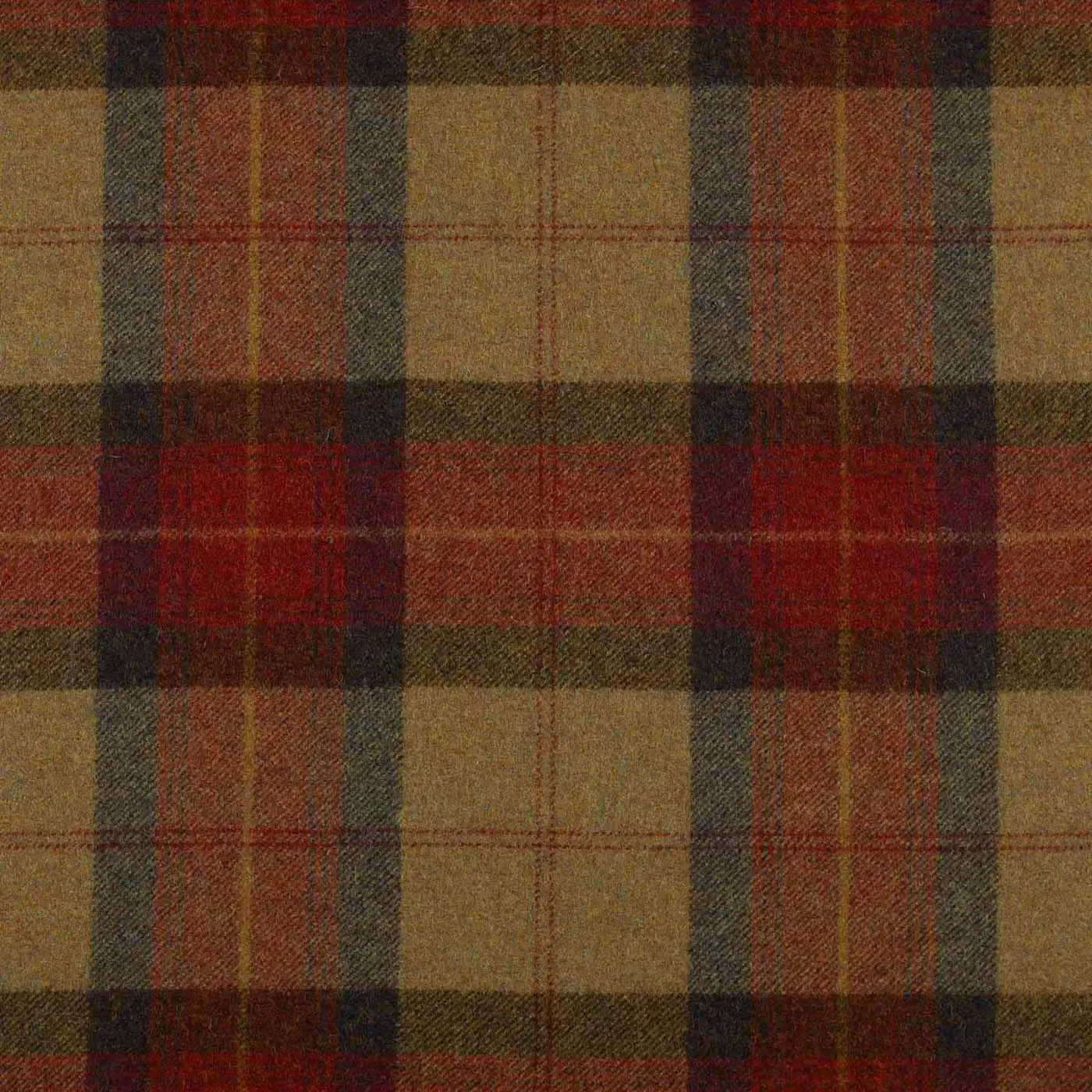 Red with Green, Navy & Tan Plaid Check Coating