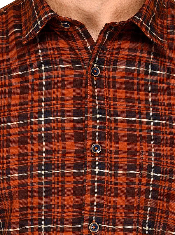 Rust Orange Checkered Slim Fit Casual Shirt | JadeBlue