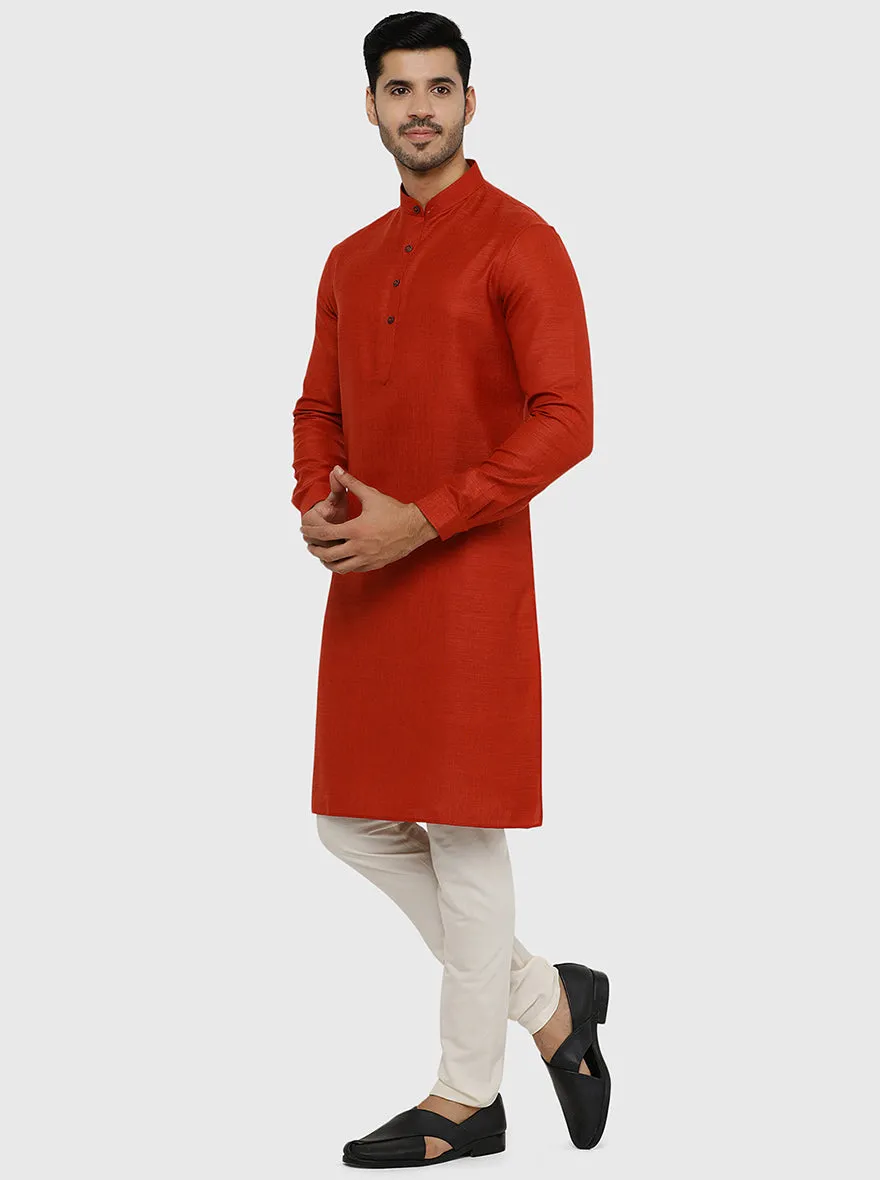 Rust Orange Self Textured Regular Fit Modi Kurta | JadeBlue