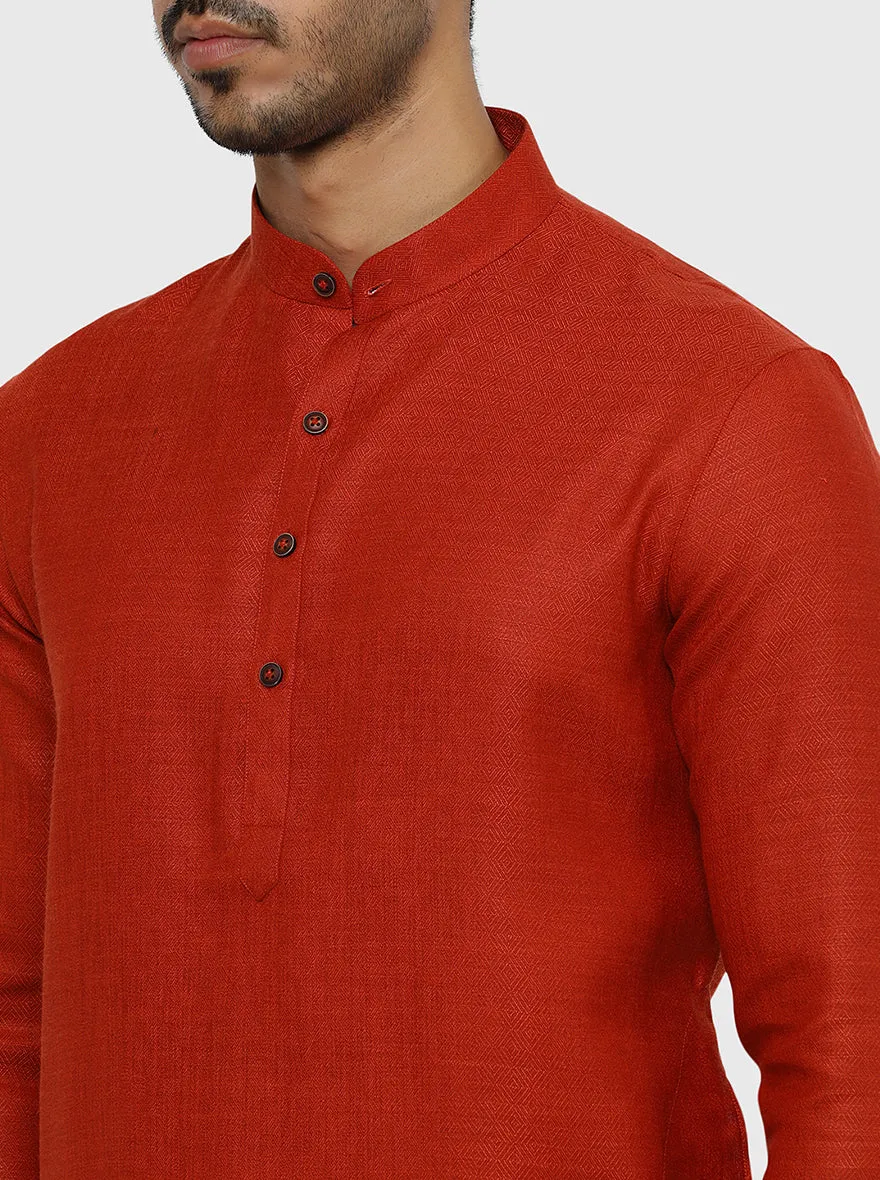 Rust Orange Self Textured Regular Fit Modi Kurta | JadeBlue