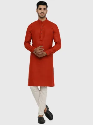 Rust Orange Self Textured Regular Fit Modi Kurta | JadeBlue